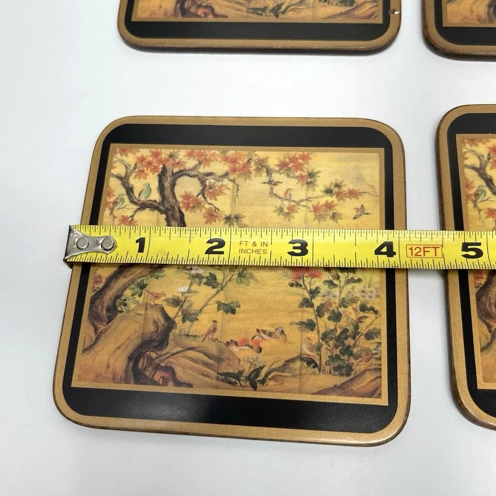 Vintage Pimpernel Acrylic Coasters Chinese Screen Pattern‎ Back Corked set Of 6